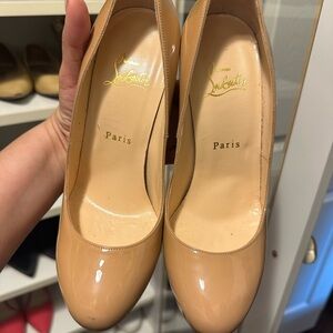 Christian Louboutin Beige Patent Leather Round-Toe Pumps